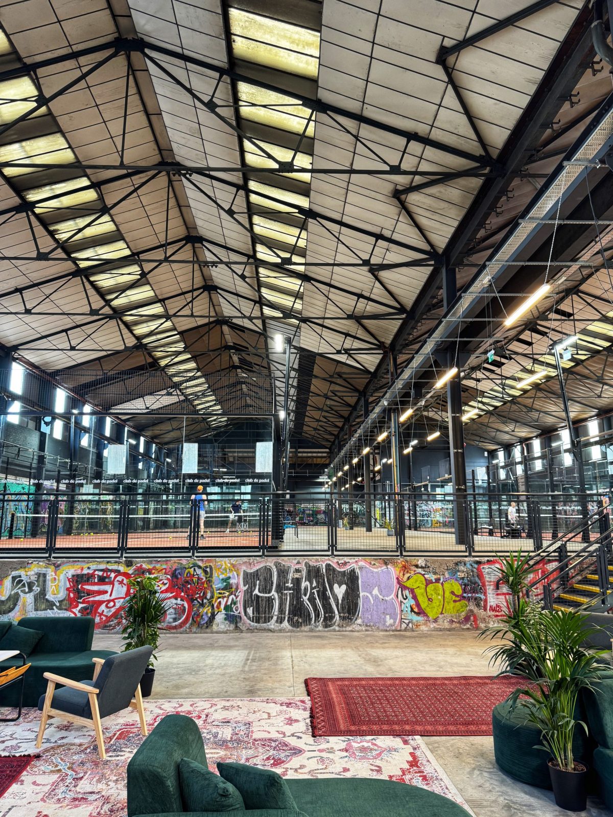 Club de Padel Sheffield five indoor panoramic padel courts inside the restored Cannon Brewery warehouse in Kelham Island