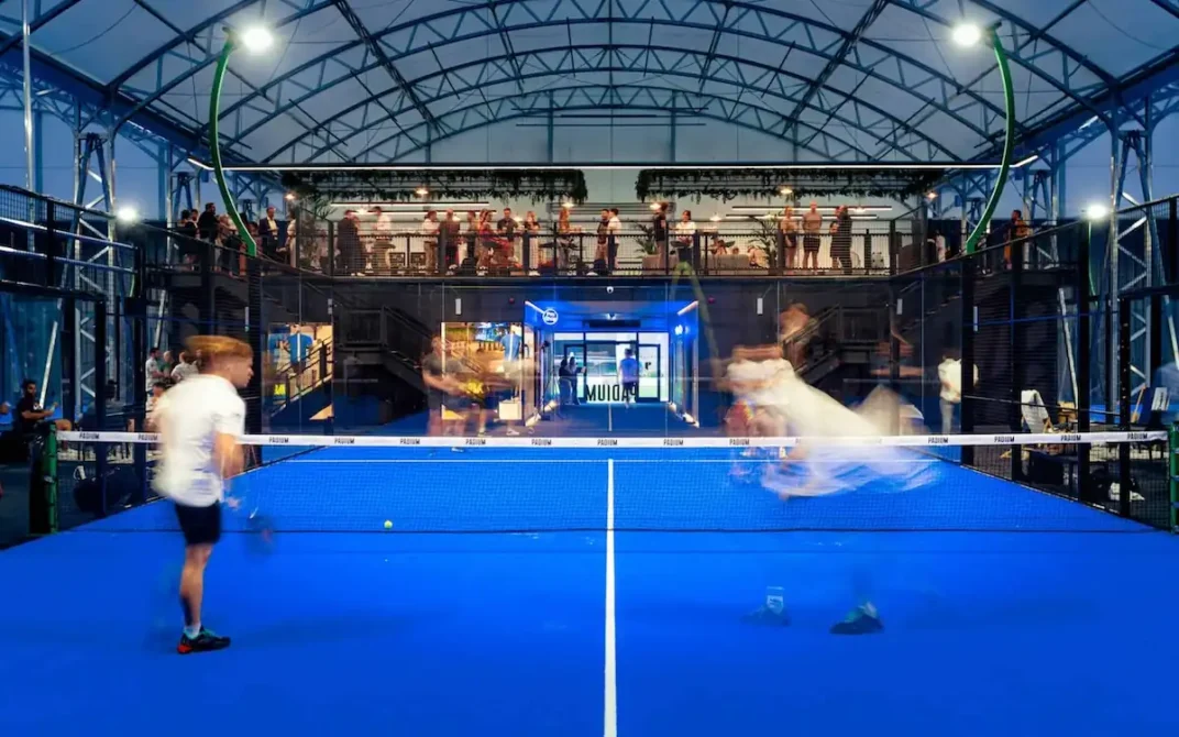 Indoor padel court at Padium Canary Wharf - East London's flagship padel venue with multi-storey indoor courts