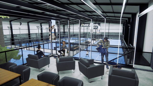 Pure Padel Manchester indoor padel venue with panoramic courts