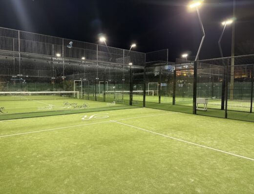 Floodlit outdoor padel courts at night, Reserve Padel Miami Seaplane