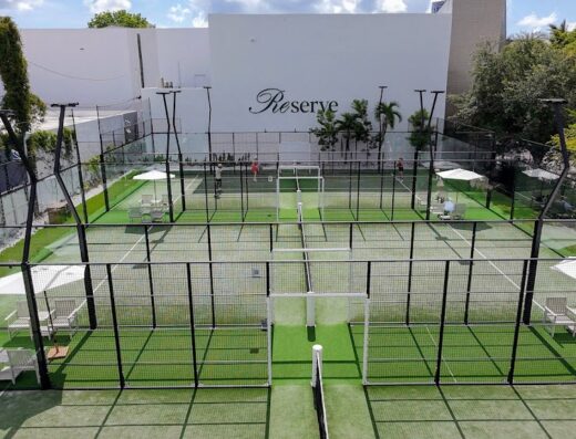 Aerial view of outdoor padel courts at Reserve Padel Miami Design District