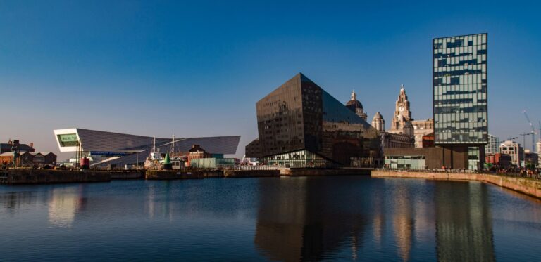 Liverpool waterfront with the Museum of Liverpool and the Royal Liver Building